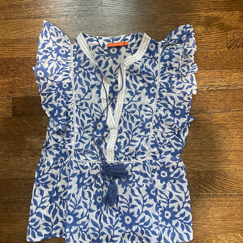 Blue and White Floral Blouse